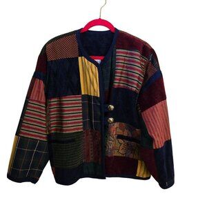 Max & Mabel Vintage Mixed Media Patchwork Plaid Metallic Unique Jacket Size 1X